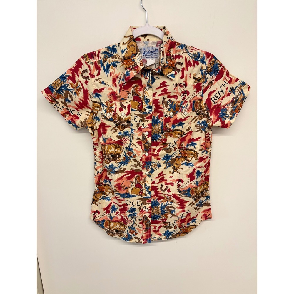 Vintage Rockmount Ranch Wear Pearl Snap Shirt Western Cowgirl Women M Horse 80s